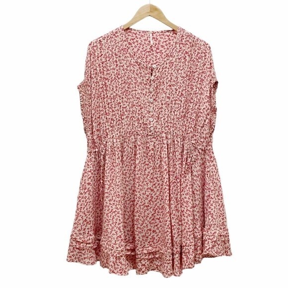 Free People One Fine Day Red Floral Print Flowy Oversized Mini Dress Size Small - Picture 5 of 15